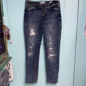 Stylish High Rise Distressed Jeans - Dark Blue
